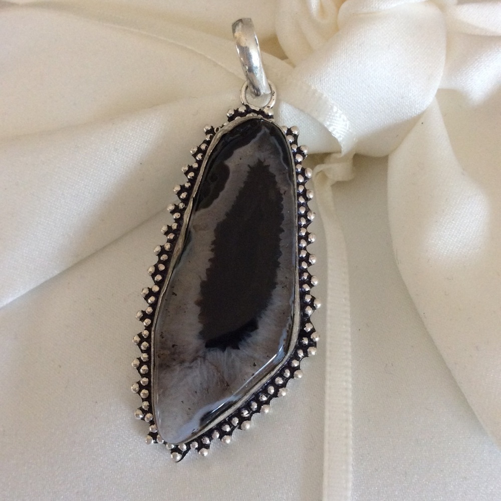 Stealing Silver Solar Agate Pendant 925 Black/White vintage
